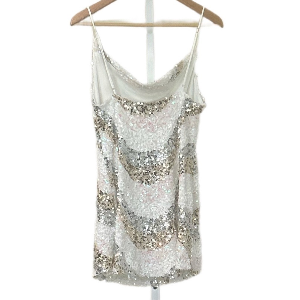 Selfie Leslie Show Me Love Cowl Neck Mini Dress Sequin Swirl White-M - Picture 6 of 7